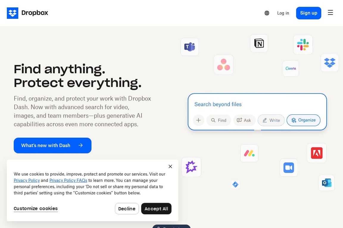 Dropbox homepage