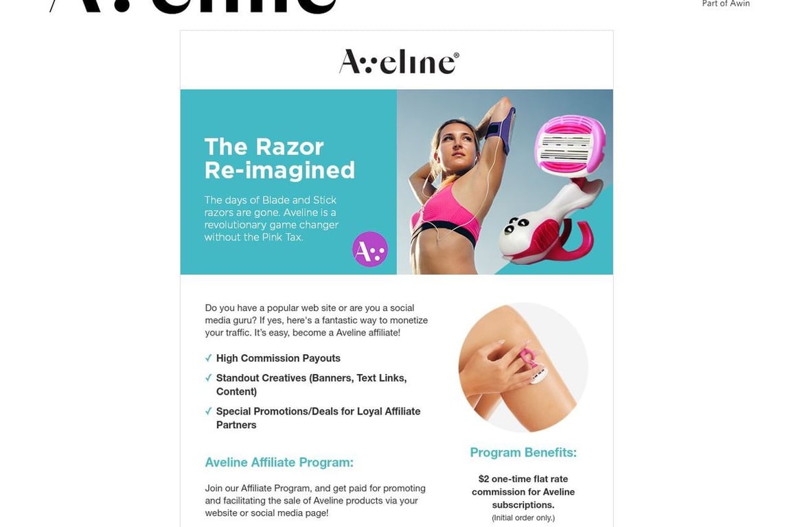 Aveline Razor affiliate program signup page