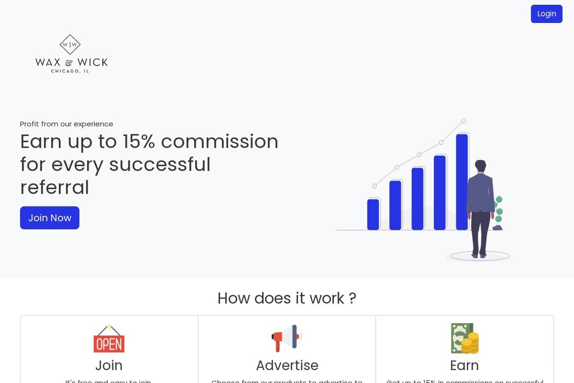 Wax and Wick affiliate program signup page