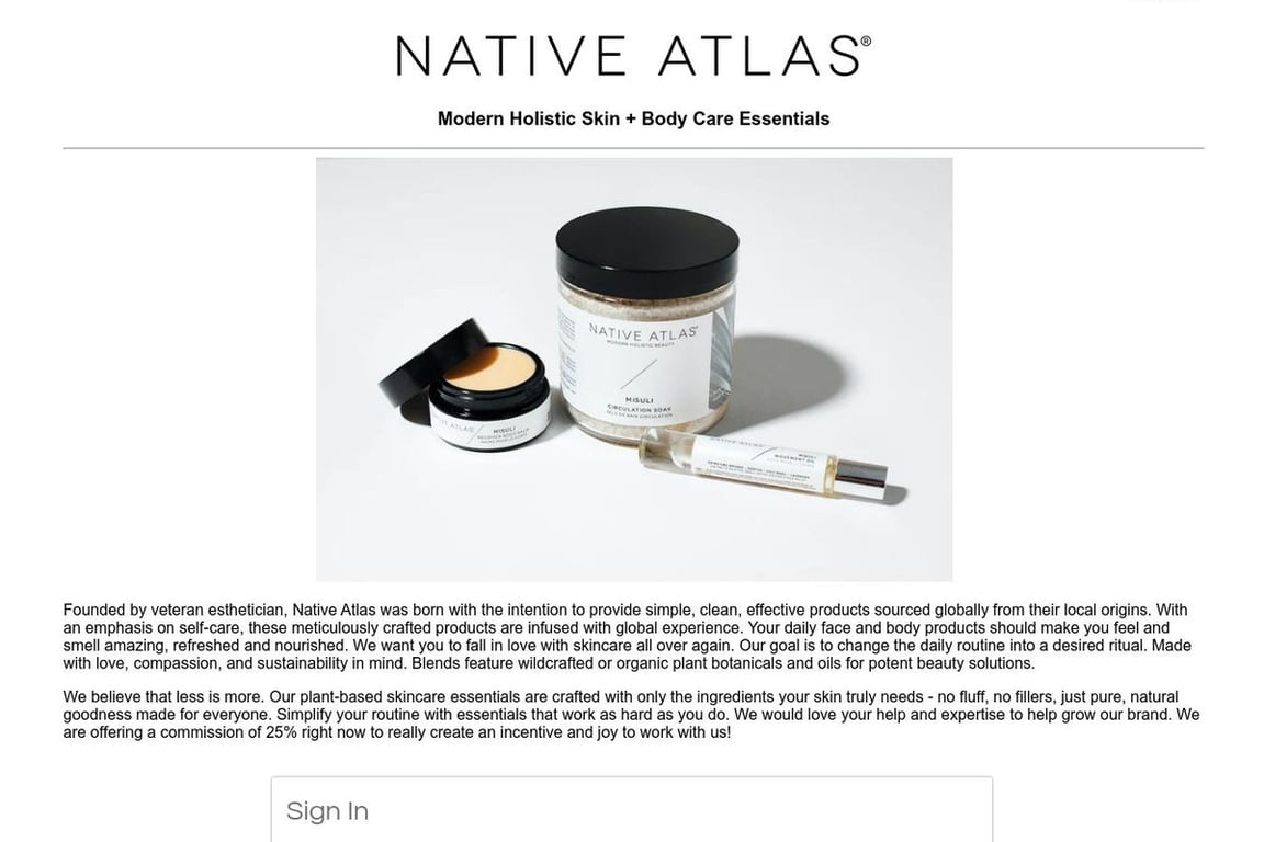 Native Atlas affiliate program signup page