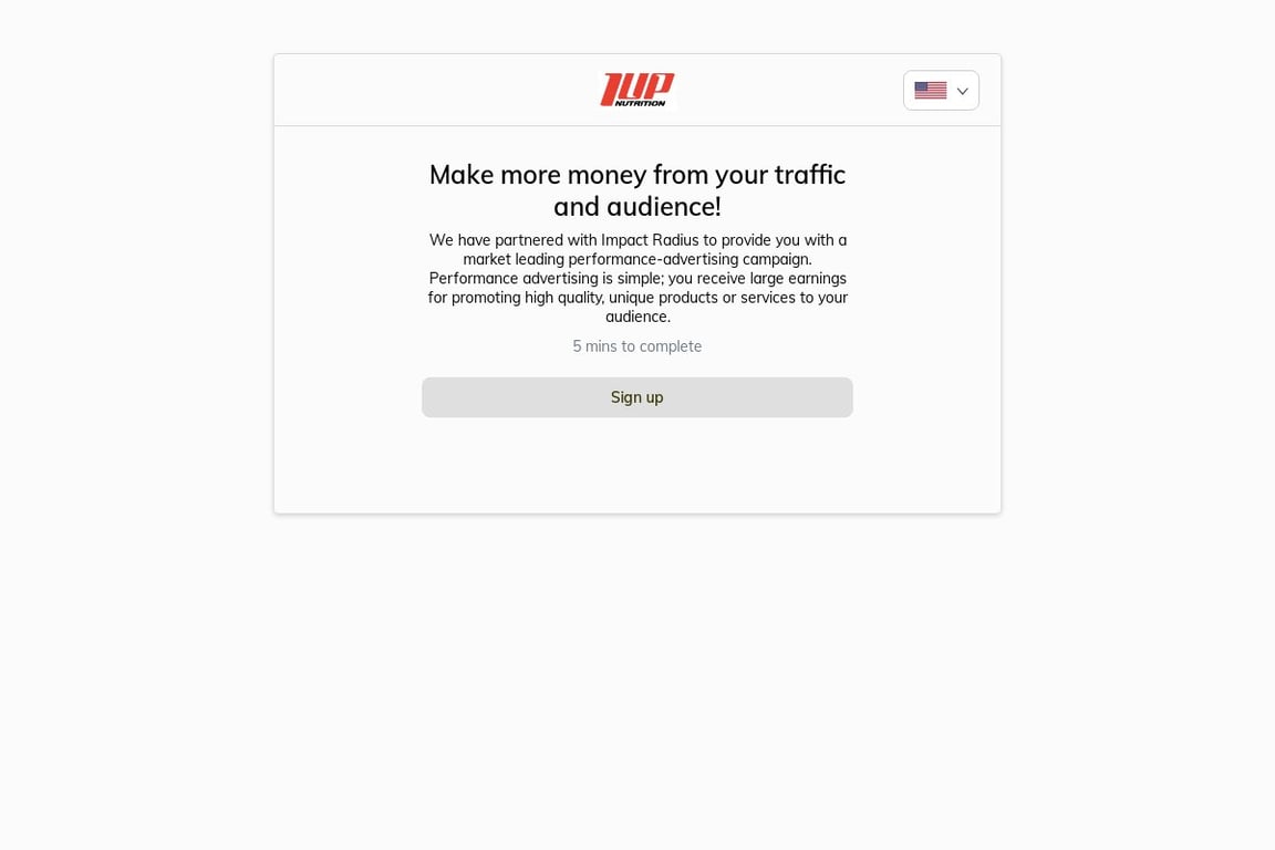 1UP Nutrition affiliate program signup page