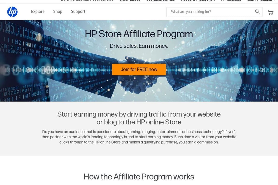 HP affiliate program signup page