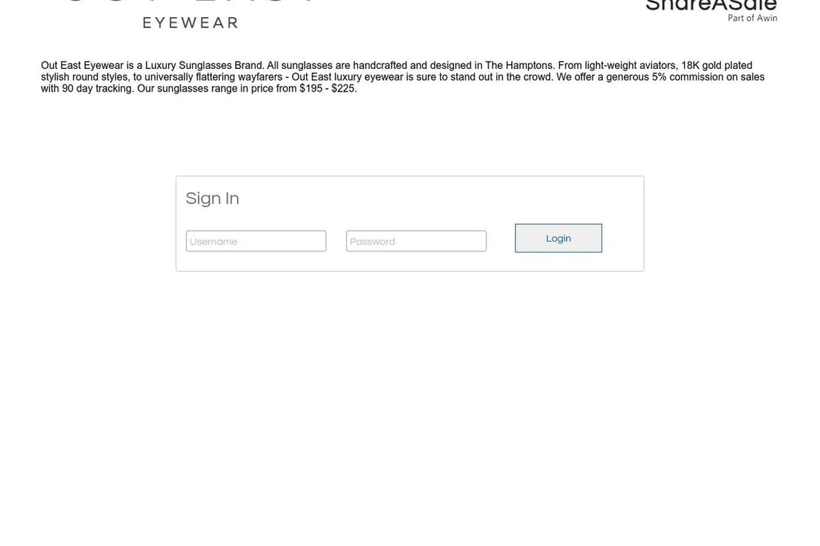 Out East Eyewear affiliate program signup page