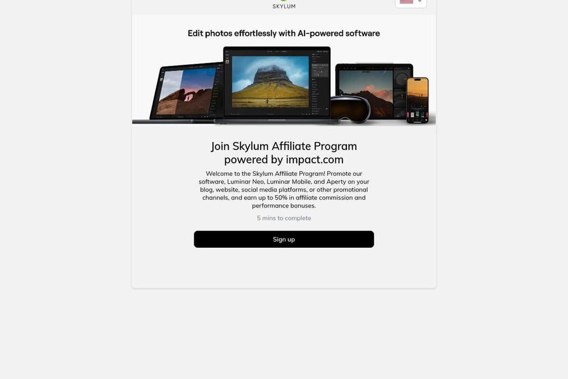 Skylum affiliate program signup page