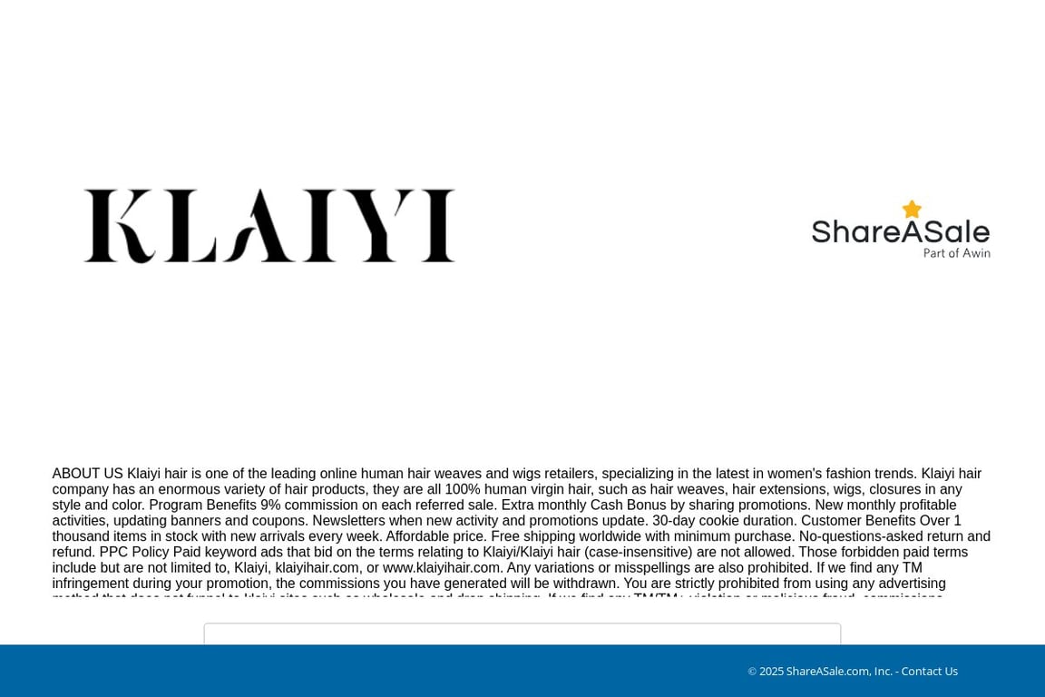 Klaiyi hair affiliate program signup page
