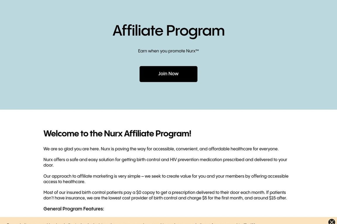 Nurx affiliate program signup page