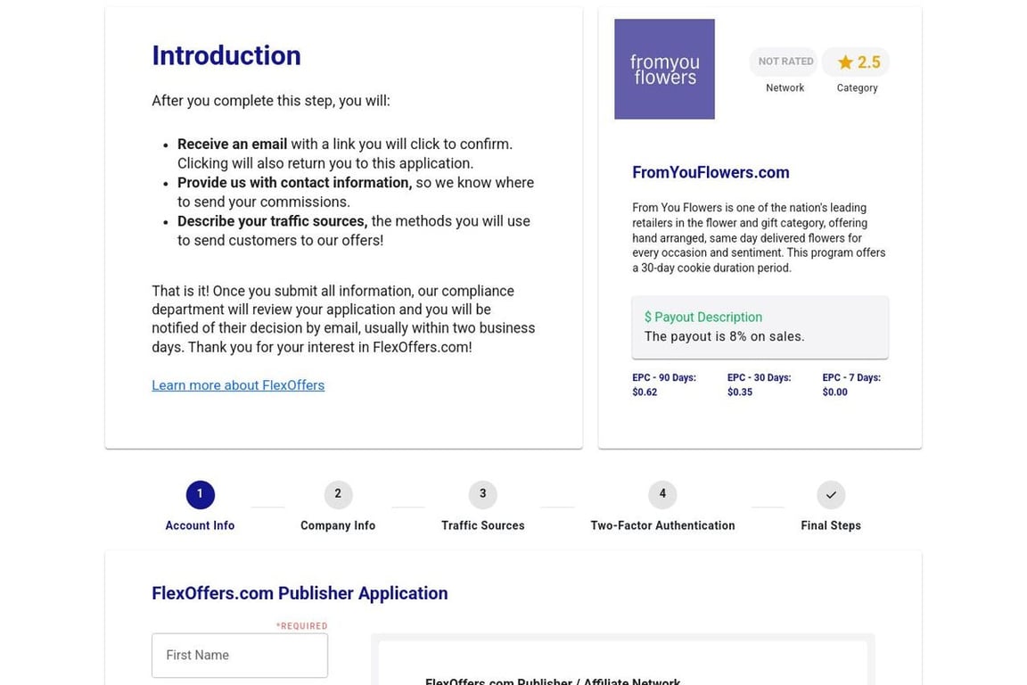 FromYouFlowers.com affiliate program signup page