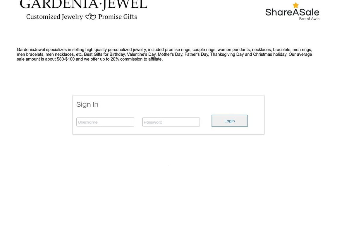 GardeniaJewel affiliate program signup page