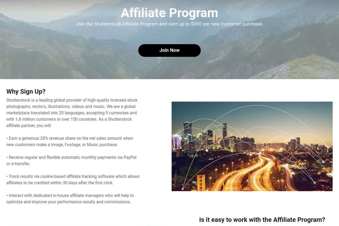 Shutterstock affiliate program signup page