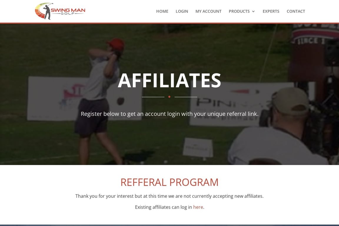 Swing Man Golf affiliate program signup page