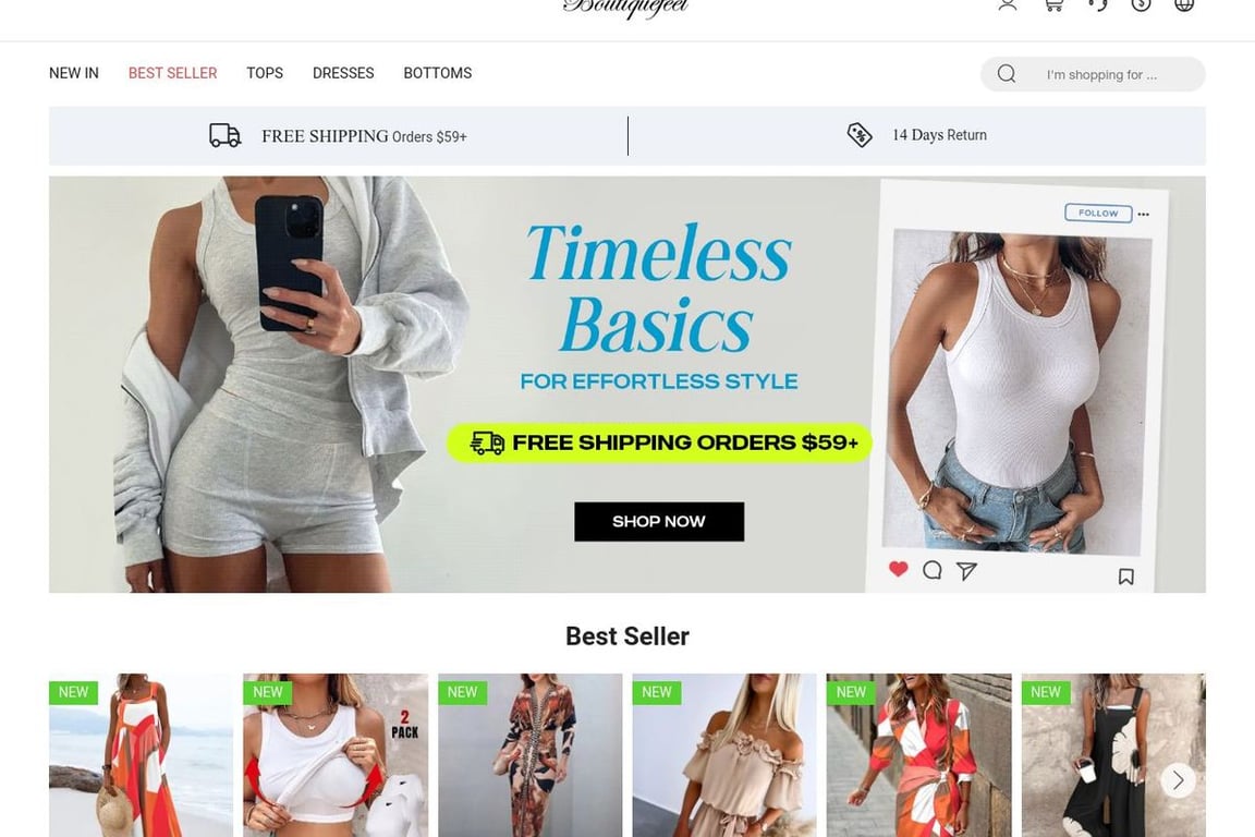 Boutiquefeel UK homepage