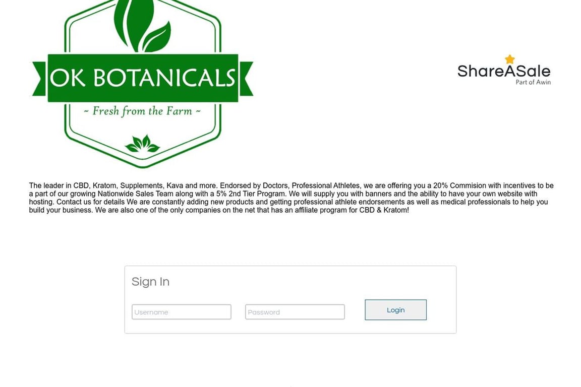 OK Botanicals affiliate program signup page