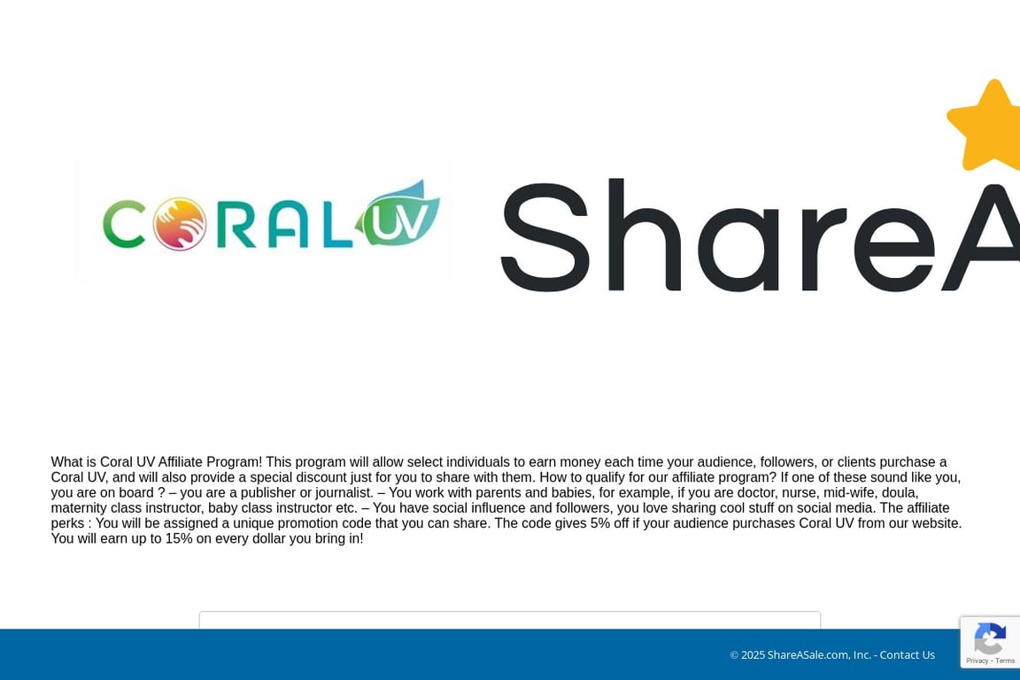 Coral UV affiliate program signup page
