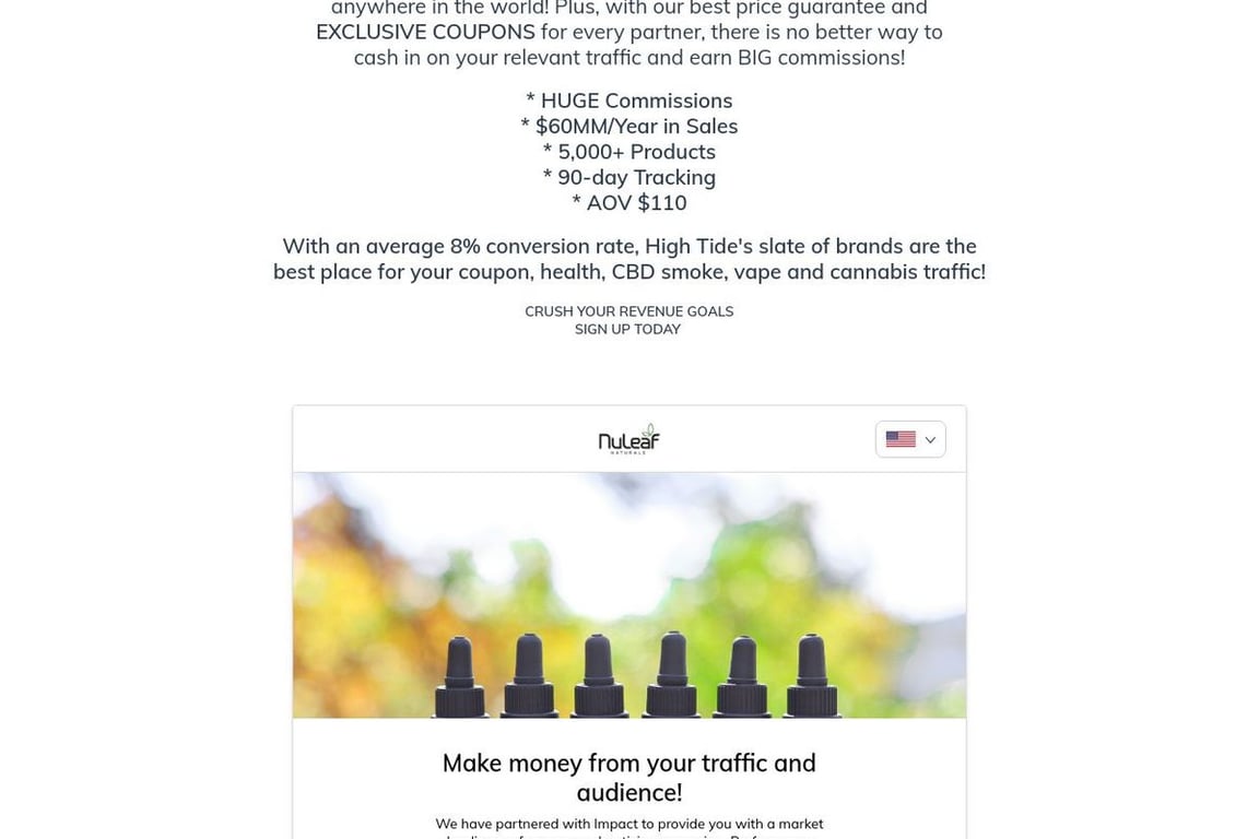 NuLeaf Naturals CBD Oil affiliate program signup page