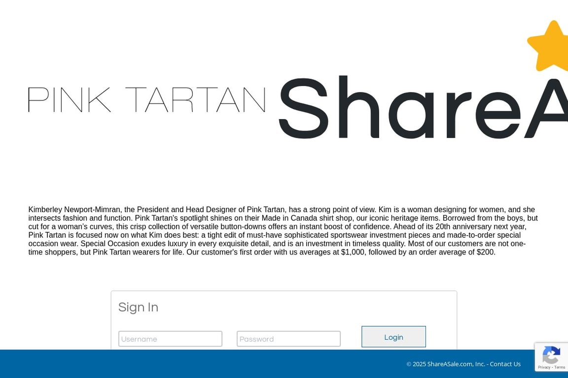 Pink Tartan affiliate program signup page