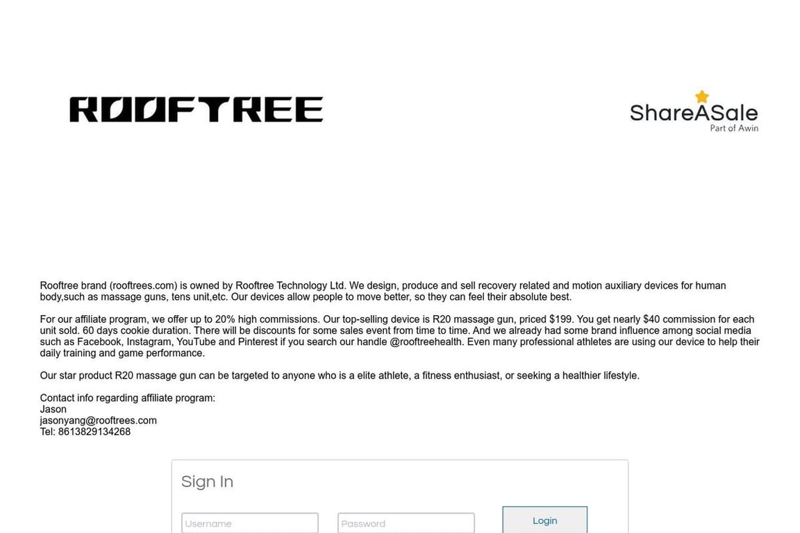 Rooftree Technology Ltd affiliate program signup page