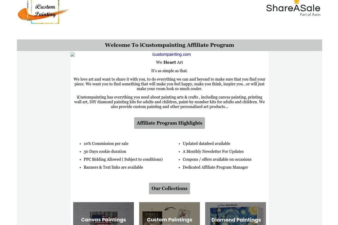 YT (icustompainting) affiliate program signup page