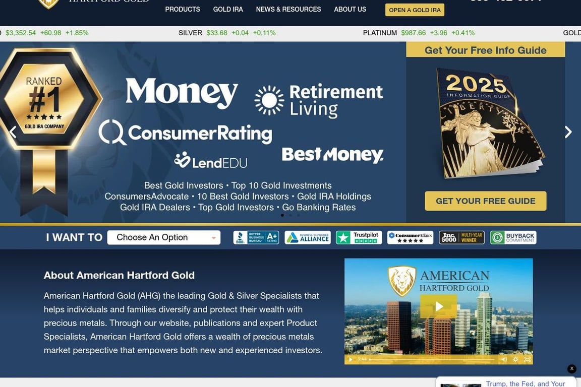American Hartford Gold homepage