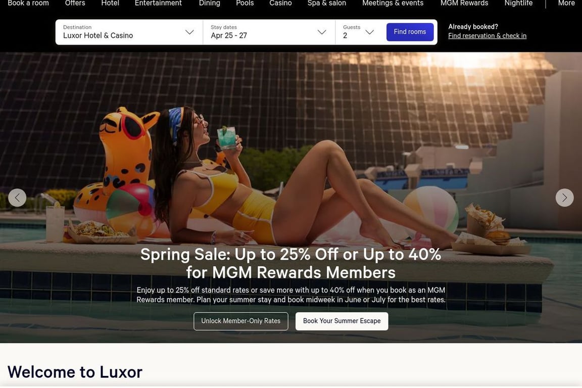 Luxor Hotel & Casino homepage