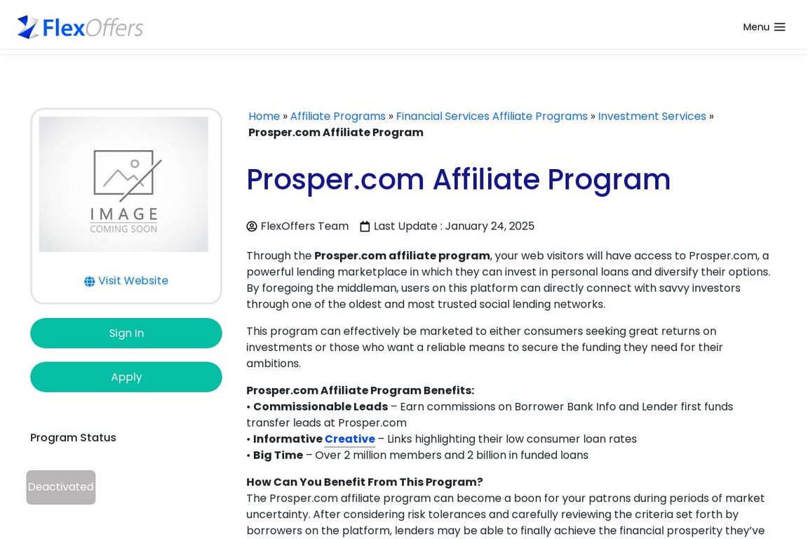 Prosper affiliate program signup page