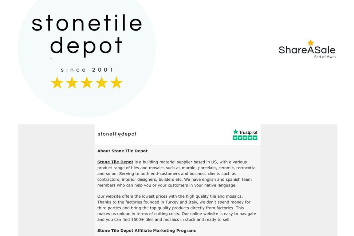 StoneTileDepot affiliate program signup page