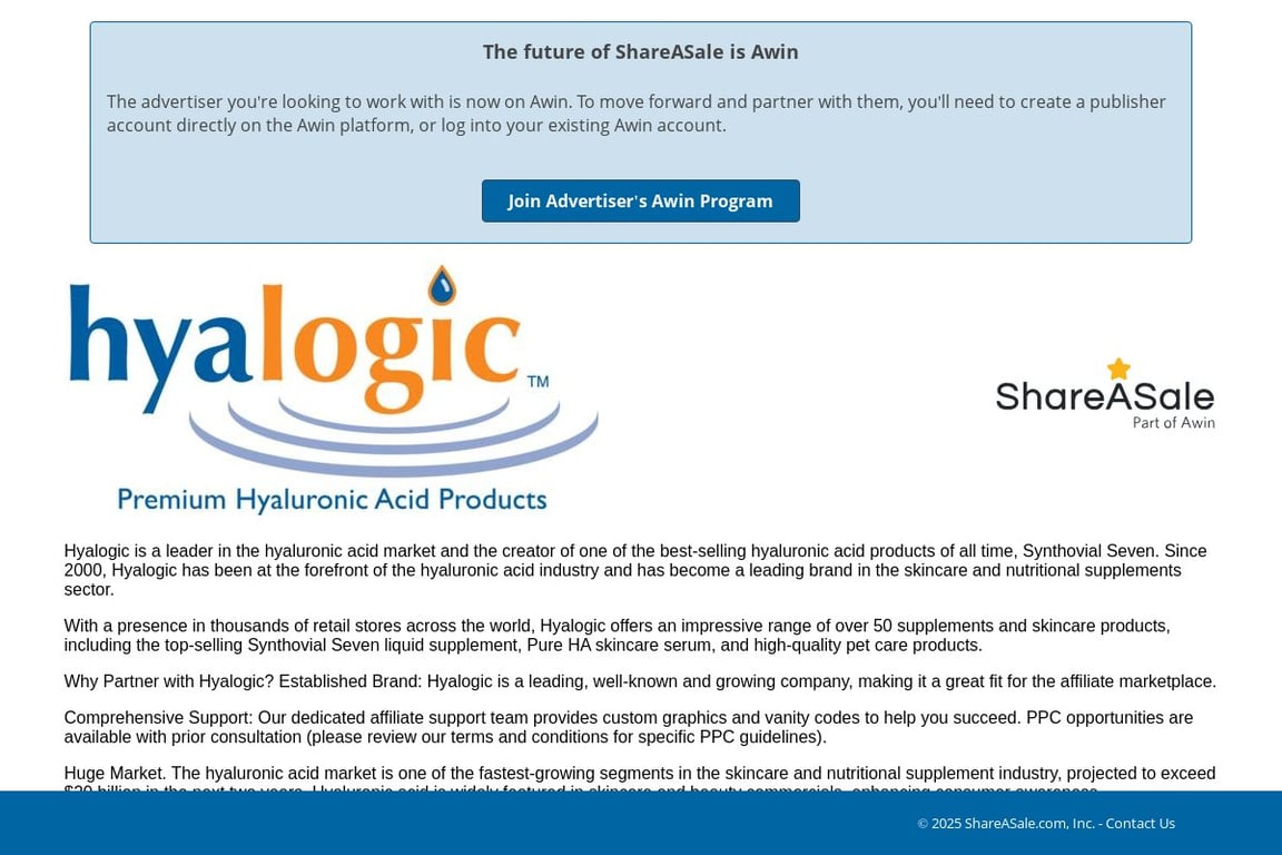 Hyalogic affiliate program signup page