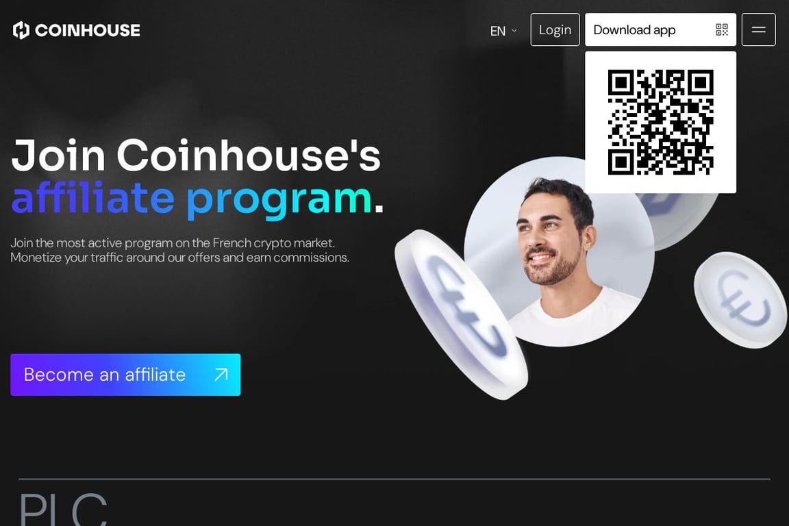 Coinhouse affiliate program signup page