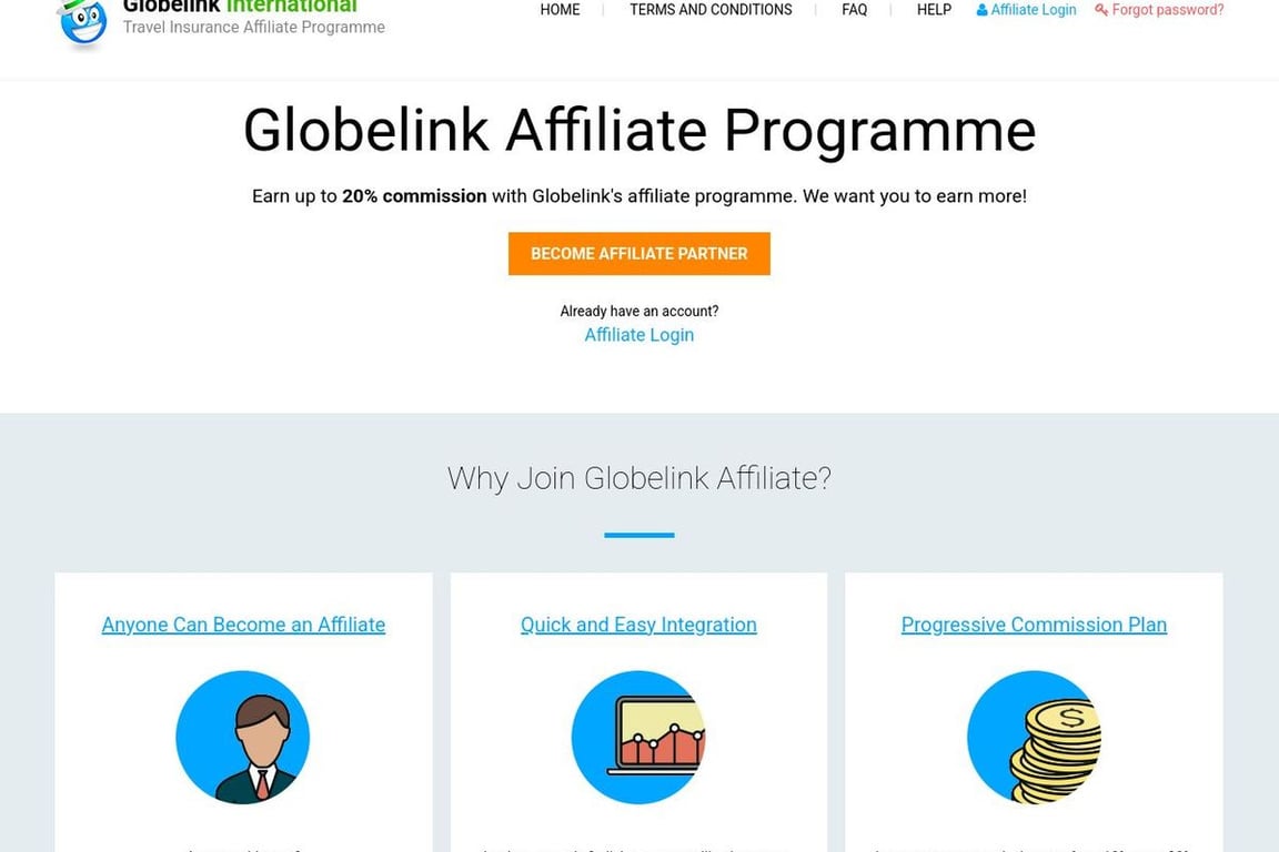 Globelink International affiliate program signup page