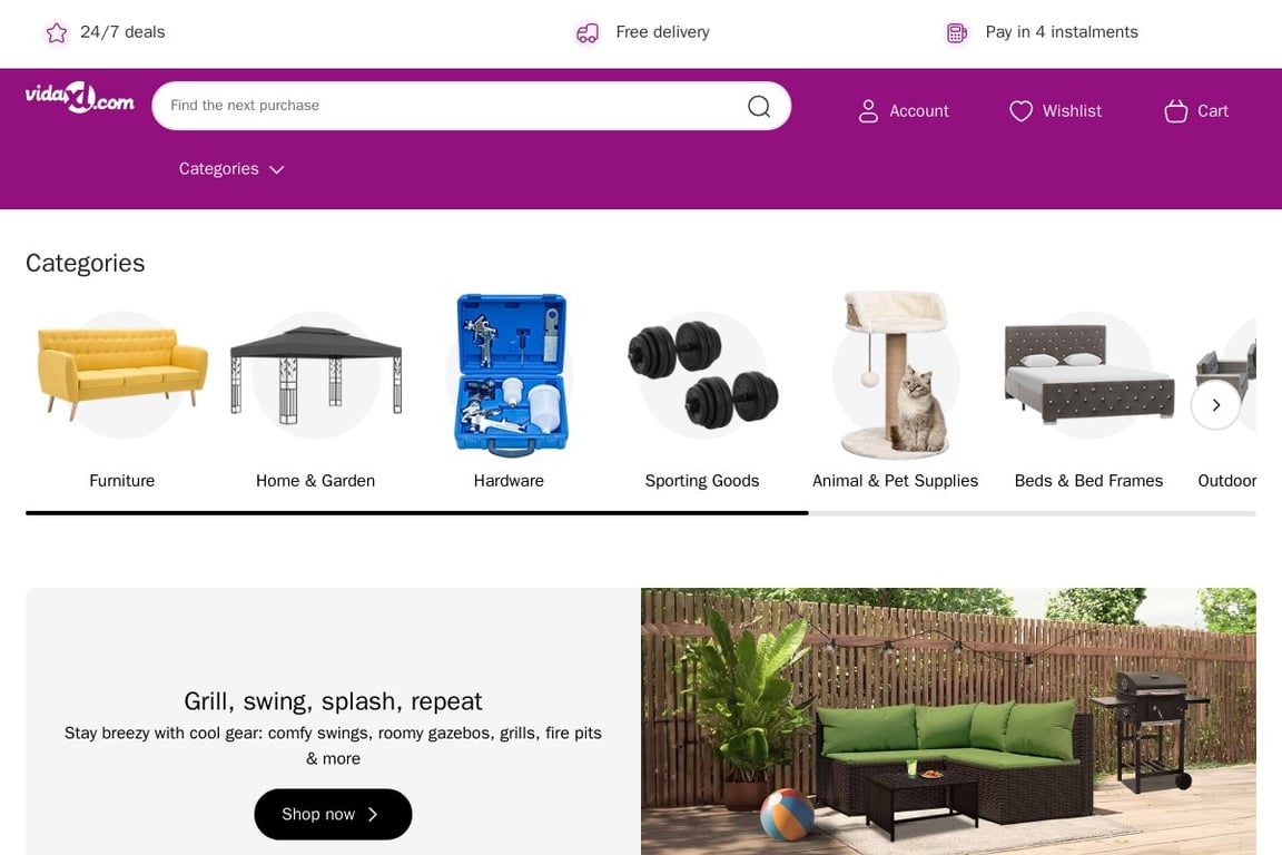 vidaXL homepage