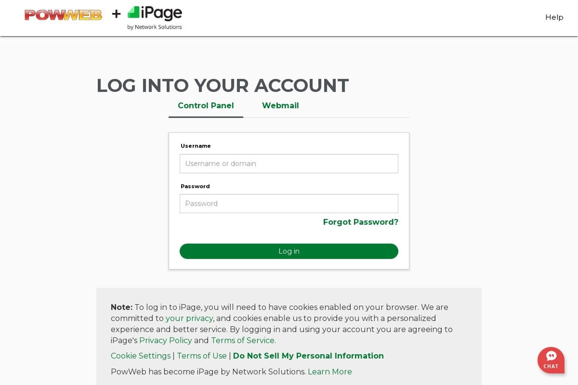 PowWeb Hosting homepage