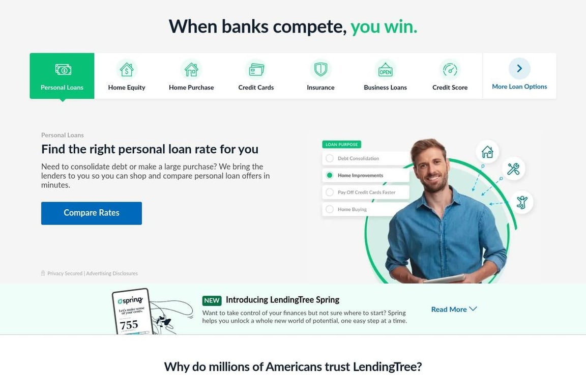 Lending Tree homepage