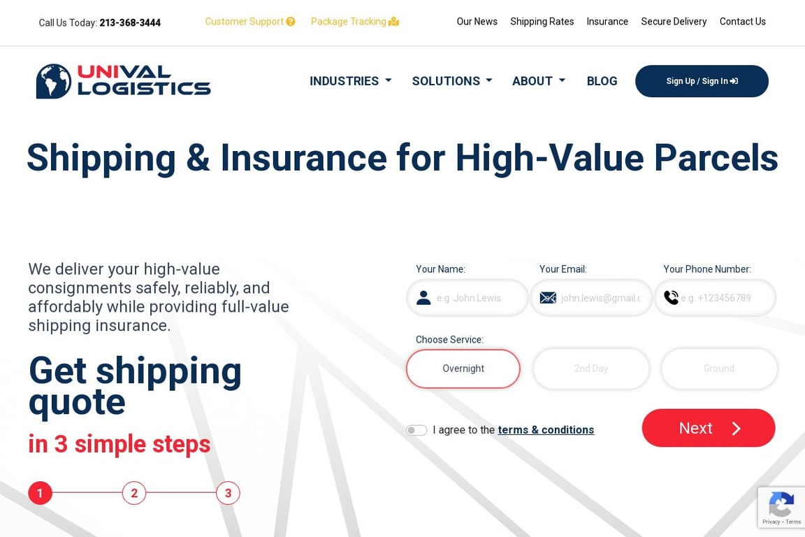 Unival Logistics homepage