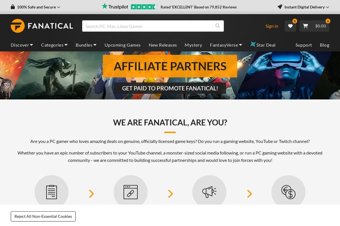 Fanatical affiliate program signup page