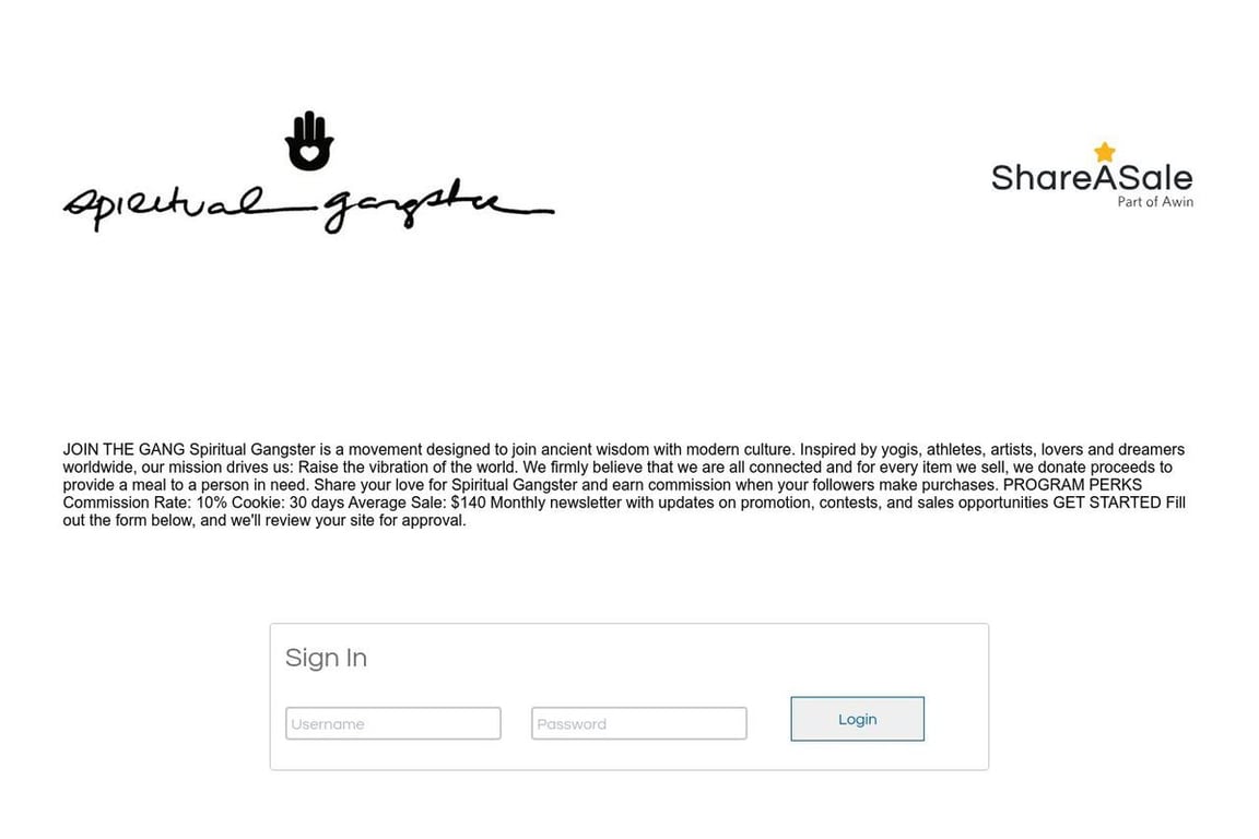 Spiritual Gangster affiliate program signup page