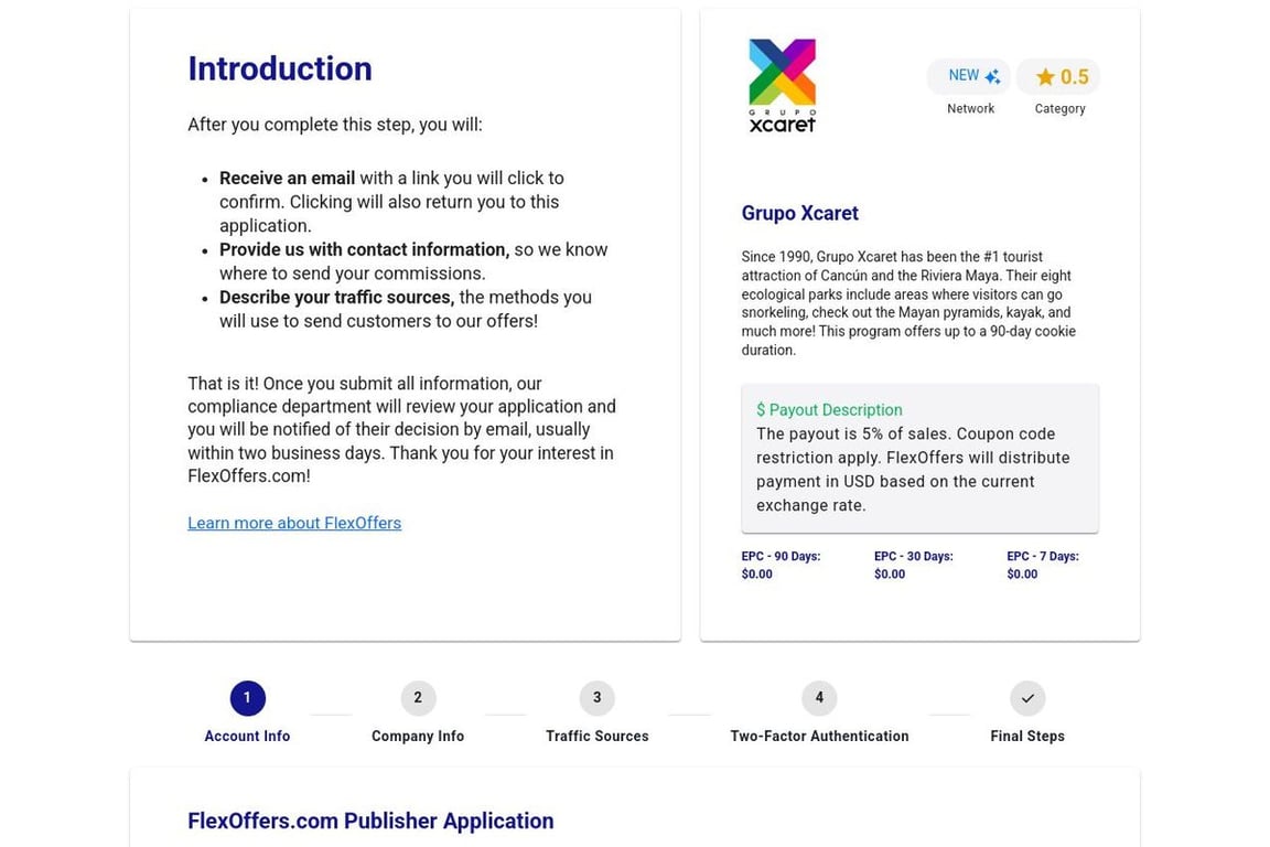 Xcaret Experiences ES affiliate program signup page