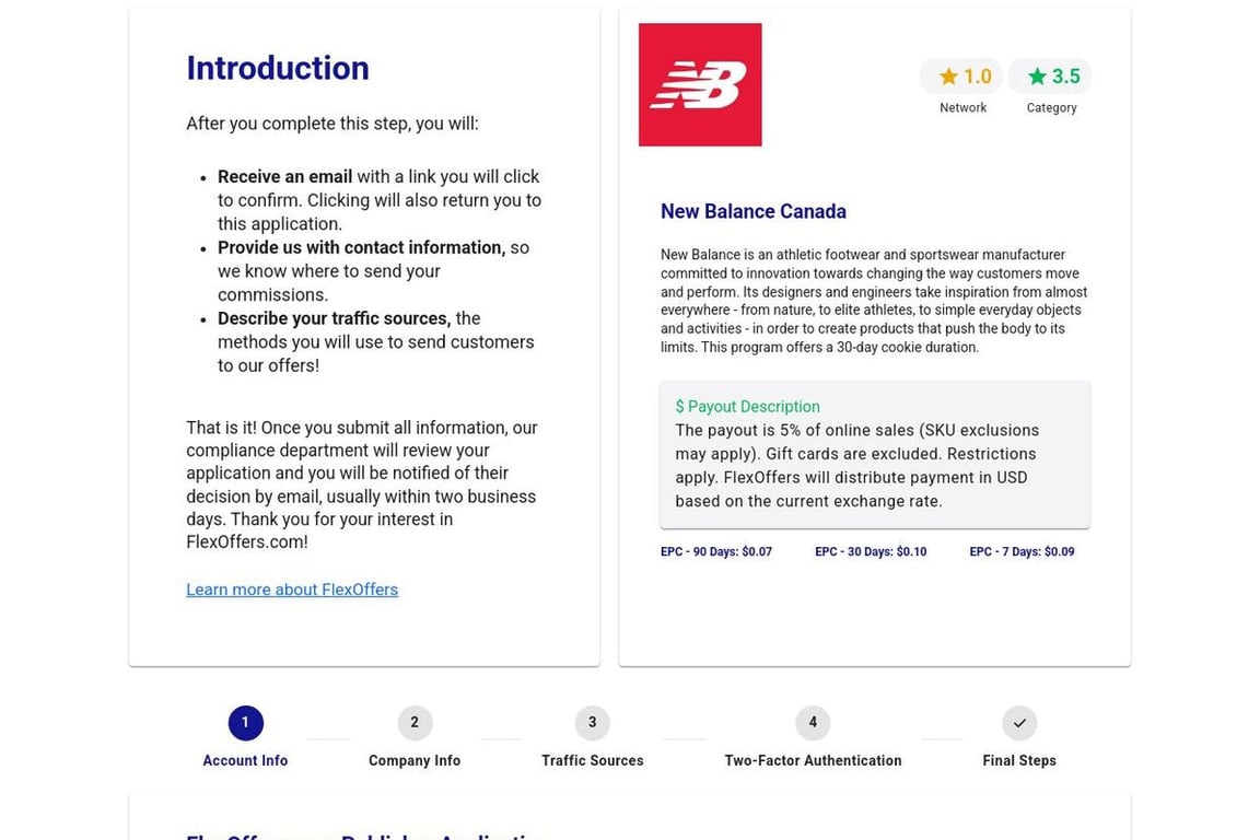New Balance Canada affiliate program signup page