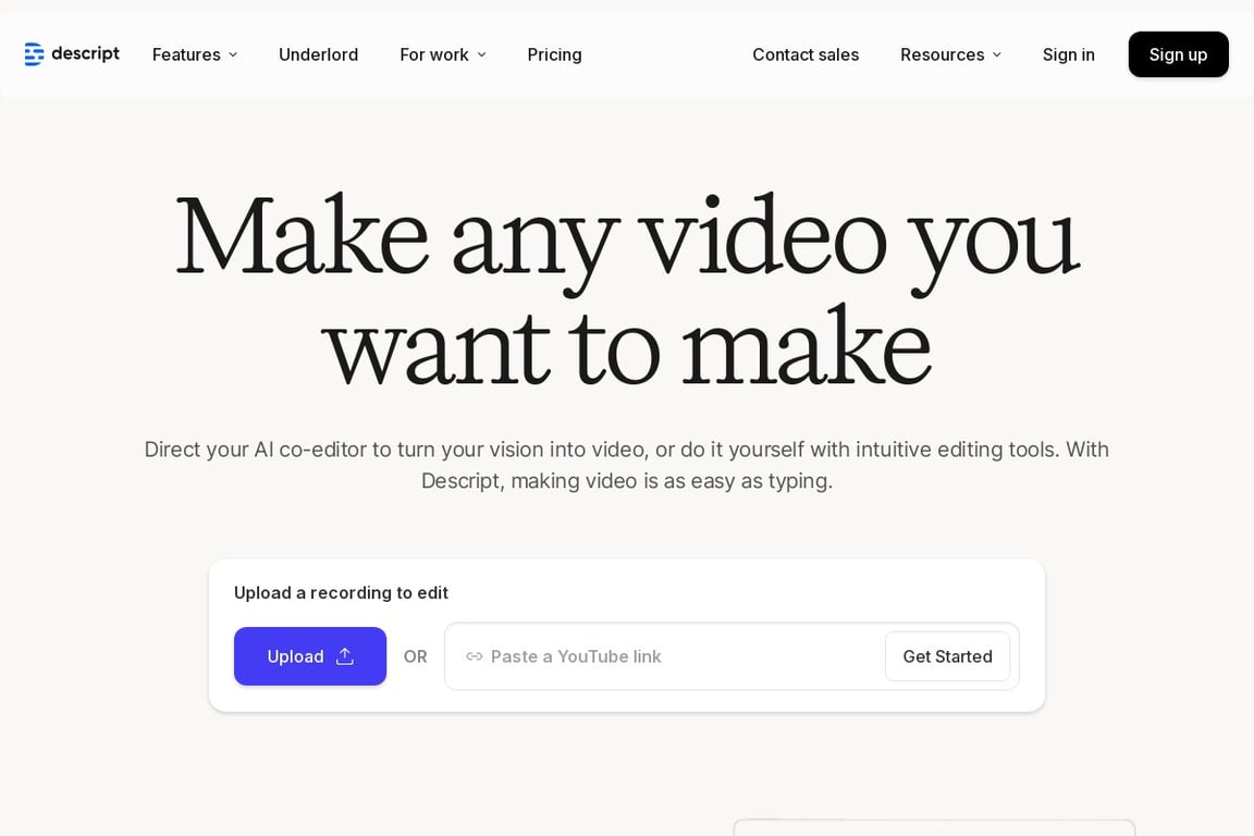 Descript homepage