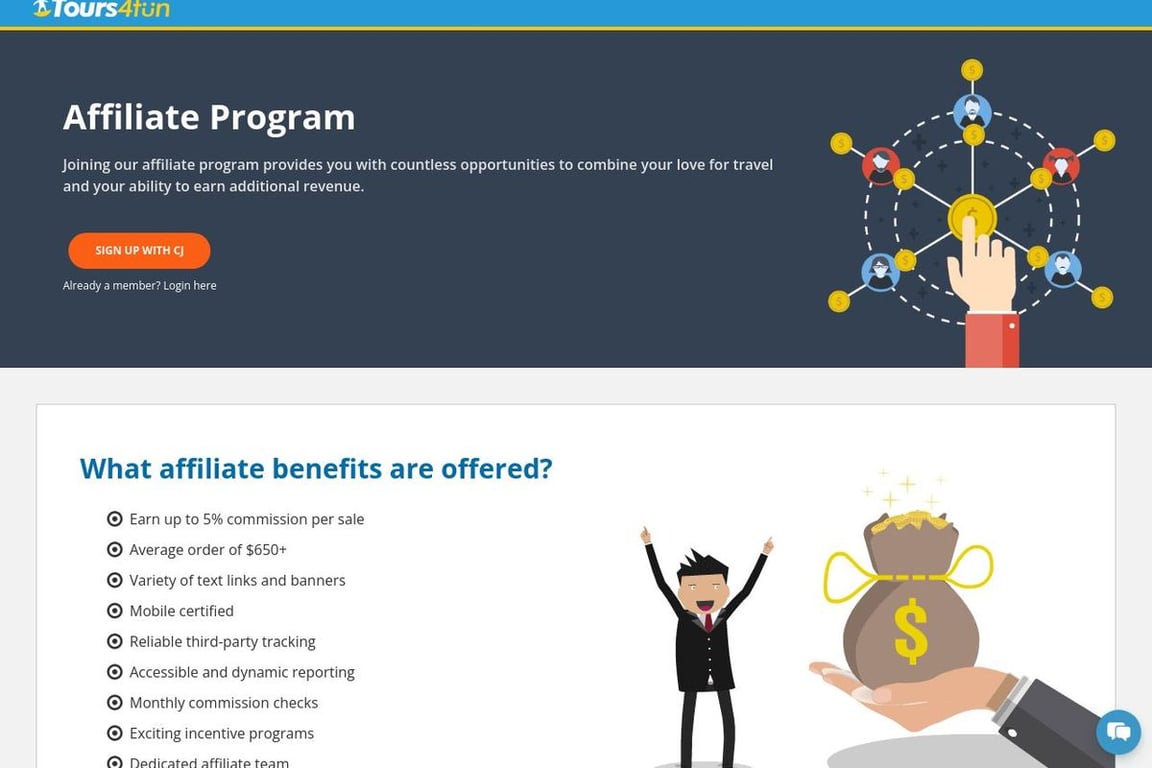 Tours4fun affiliate program signup page