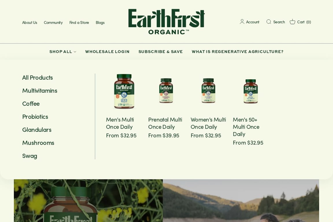 Earth First Organic homepage