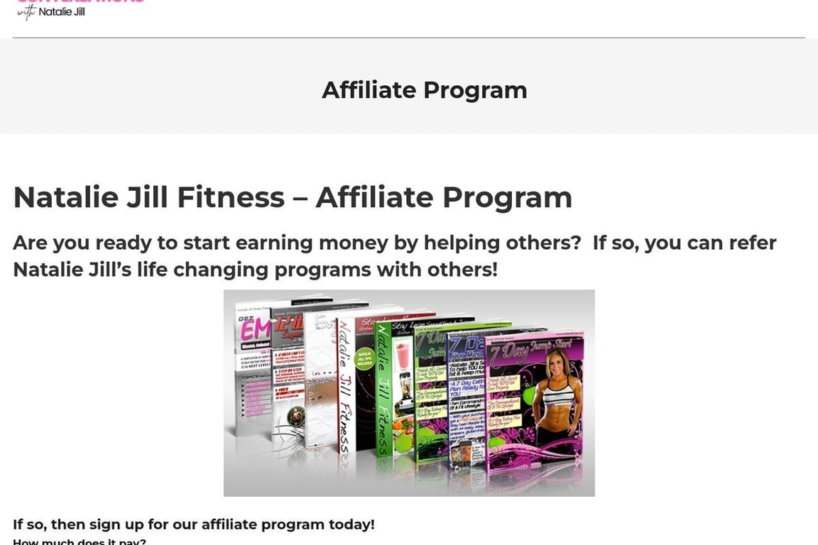 Natalie Jill affiliate program signup page