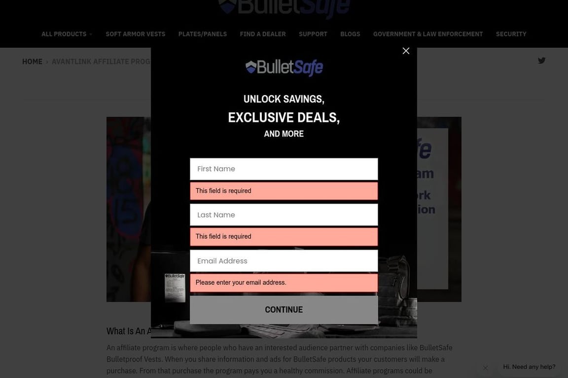 BulletSafe affiliate program signup page