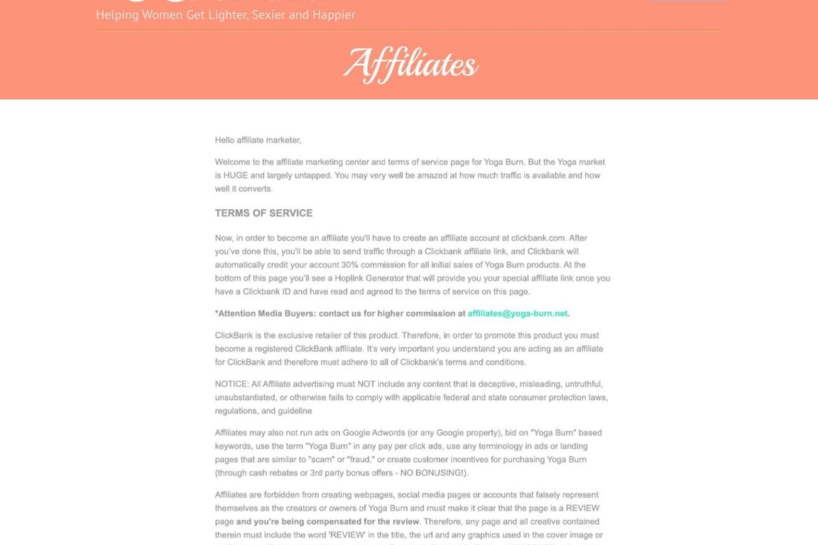 Yoga Burn affiliate program signup page