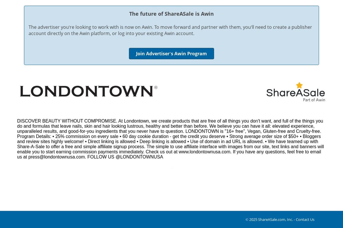 LONDONTOWN, INC. affiliate program signup page