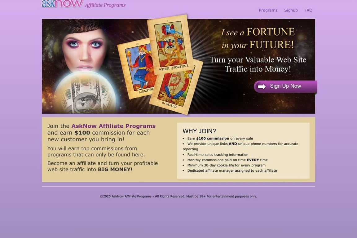 Ask Now affiliate program signup page