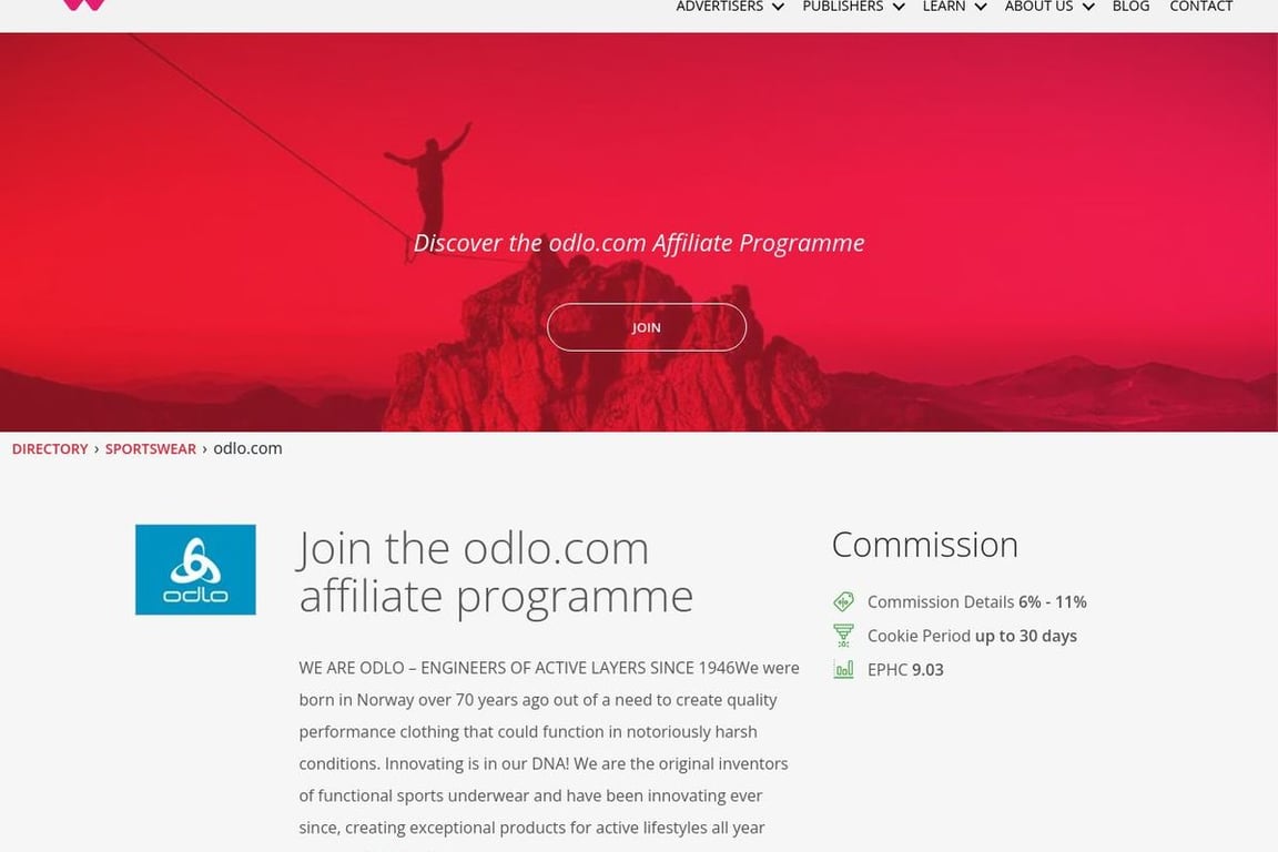 Odlo UK affiliate program signup page