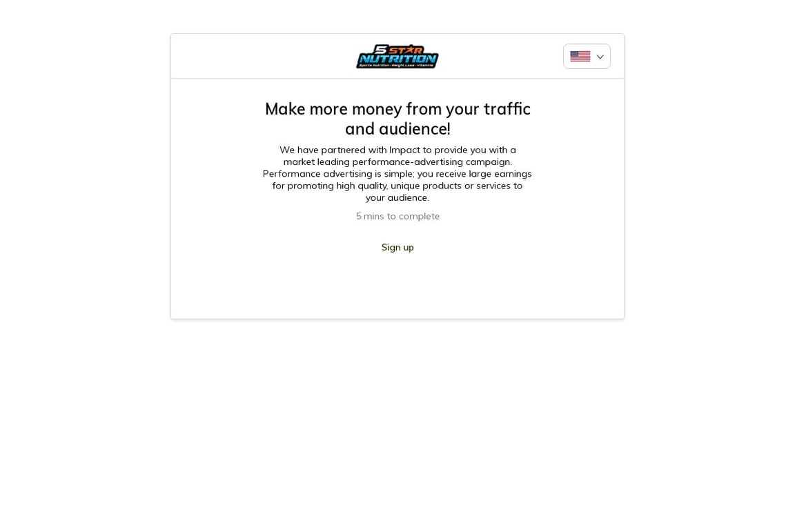 5 Star Nutrition affiliate program signup page