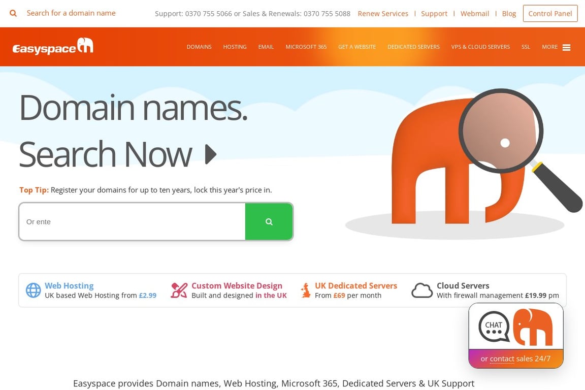 Easyspace homepage