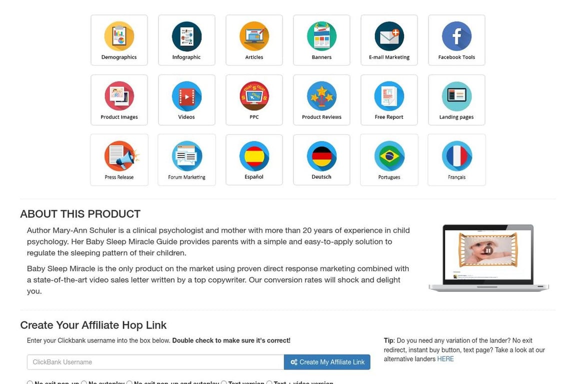 Baby Sleep Miracle affiliate program signup page