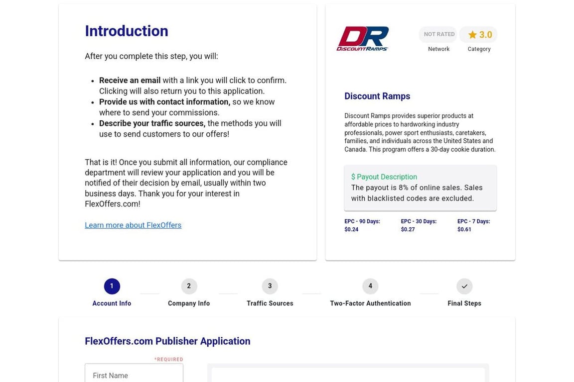 Discount Ramps affiliate program signup page