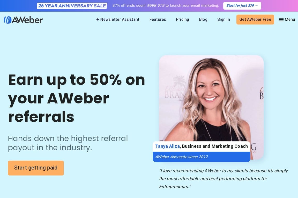 AWeber affiliate program signup page